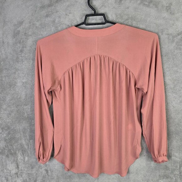 Womens Ann Taylor Blush Pink V-Neck Blouse 100% Polyester Long Sleeve Size S - Picture 4 of 8